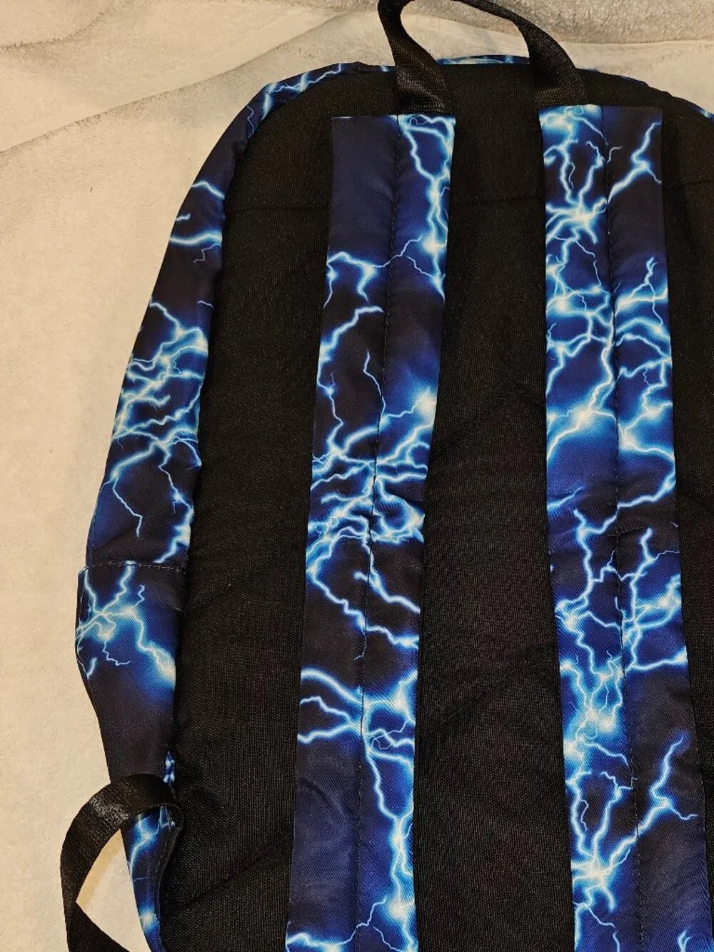 Lightning Print Backpack – Blue and White Design with 3 external pockets
